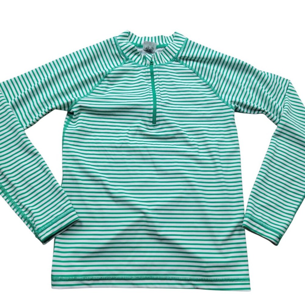 Hanna Anderson Pull-Over Girls 12 Green 1/4 Zip Striped Active